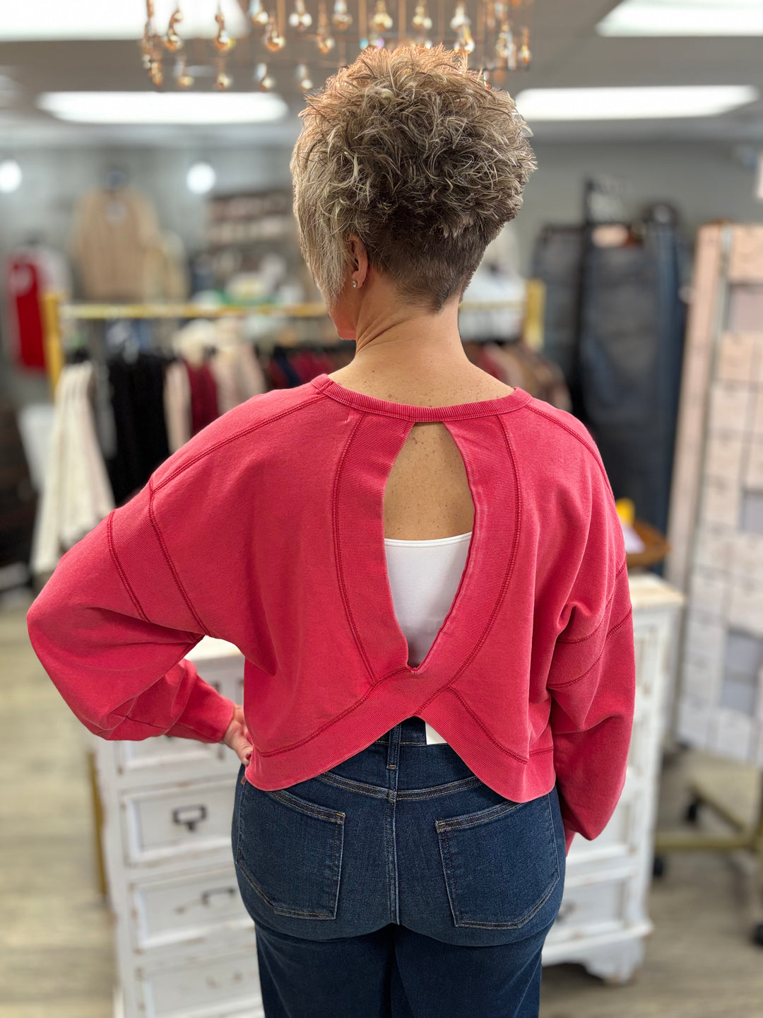 Cherry Cutout Back Layering Sweatshirt