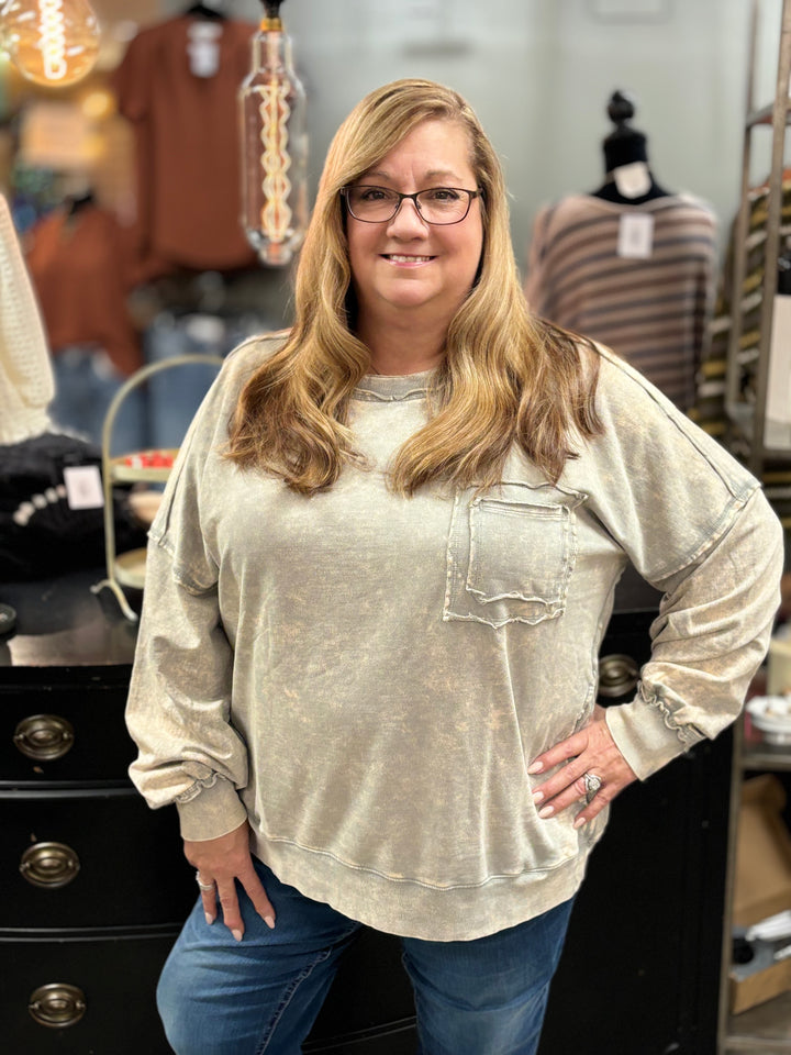 Bella Acid Wash Pullover-Long Sleeves-Zenana-Evergreen Boutique, Women’s Fashion Boutique in Santa Claus, Indiana