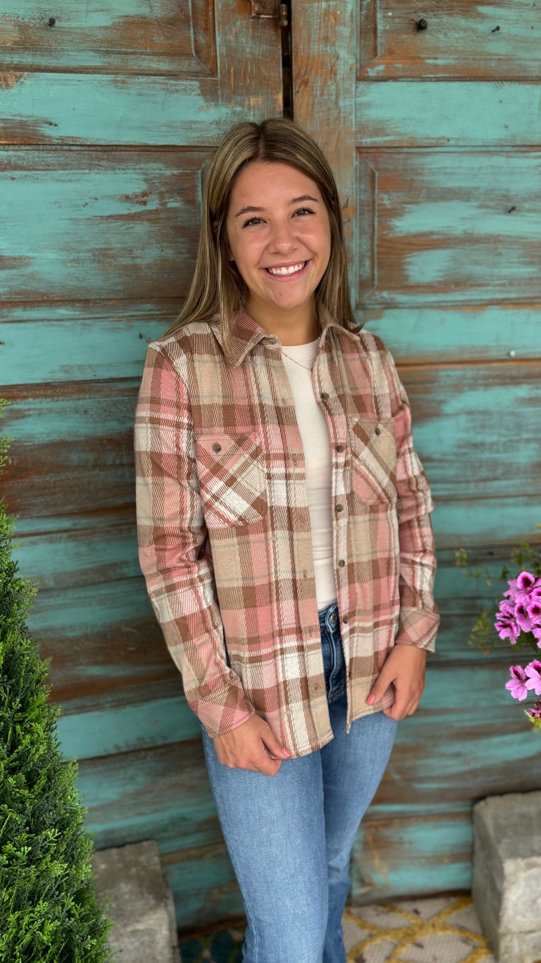 April Plaid Flannel-Long Sleeves-Staccato-Evergreen Boutique, Women’s Fashion Boutique in Santa Claus, Indiana