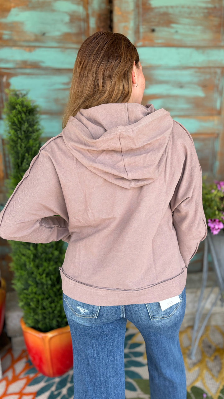 Ember Raw Edge Hoodie-Sweatshirts-Very J-Evergreen Boutique, Women’s Fashion Boutique in Santa Claus, Indiana