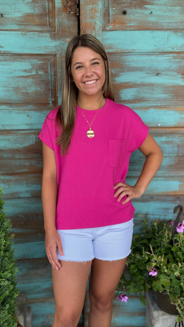 Rylee Ribbed Top-Short Sleeves-Les Amis-Evergreen Boutique, Women’s Fashion Boutique in Santa Claus, Indiana