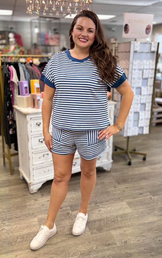 Neutral Striped Knit Top and Shorts Set