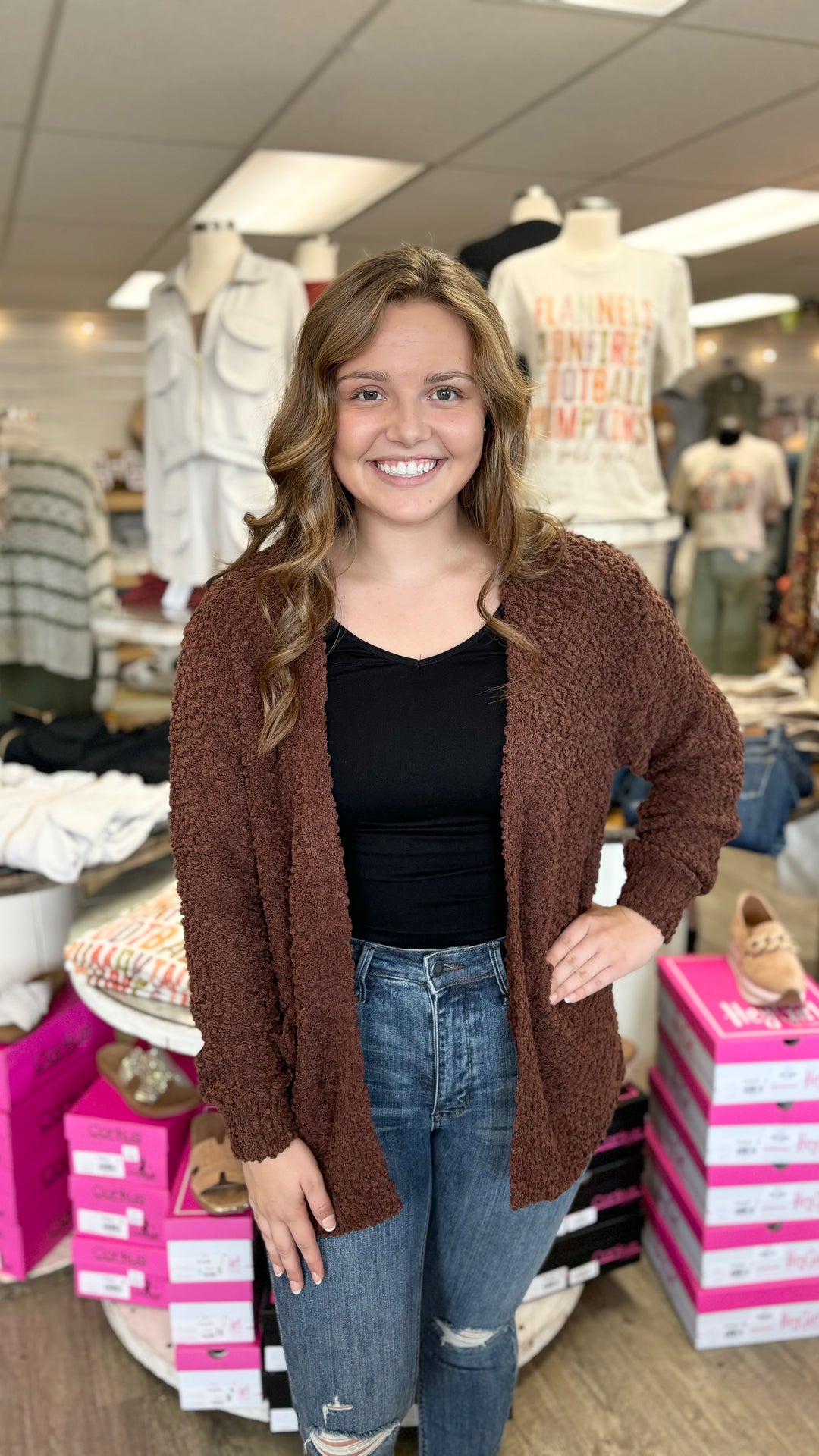 Carly Popcorn Cardigan-Cardigans-Zenana-Evergreen Boutique, Women’s Fashion Boutique in Santa Claus, Indiana