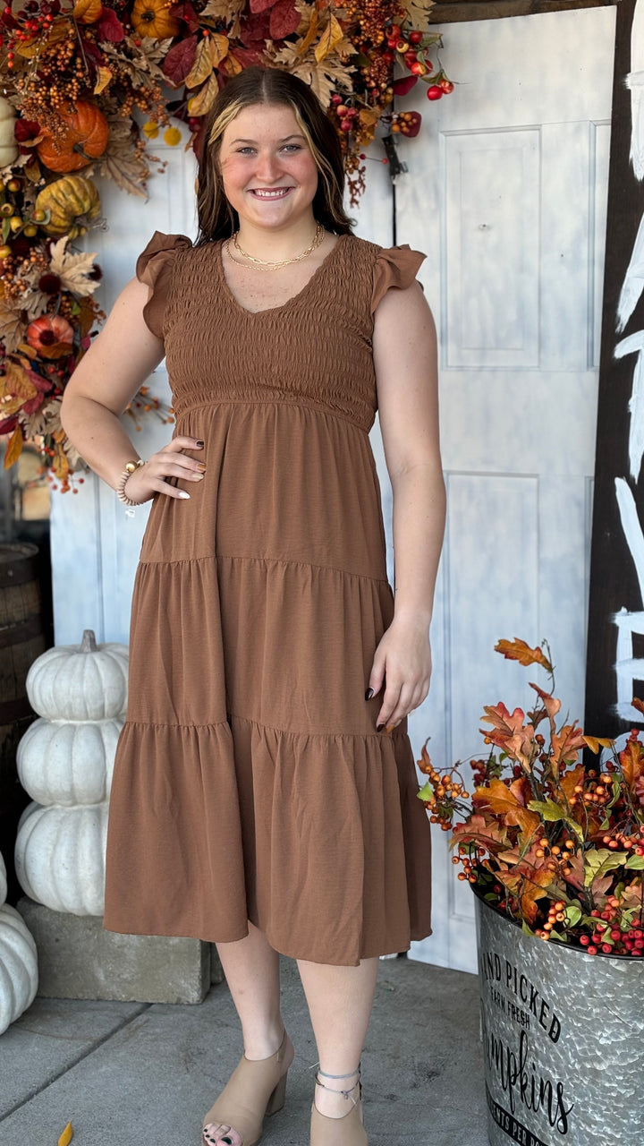 Hazelnut Harmony Dress-Dresses-Evergreen Boutique-Evergreen Boutique, Women’s Fashion Boutique in Santa Claus, Indiana