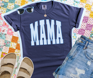Mama Striped Navy Graphic Tee