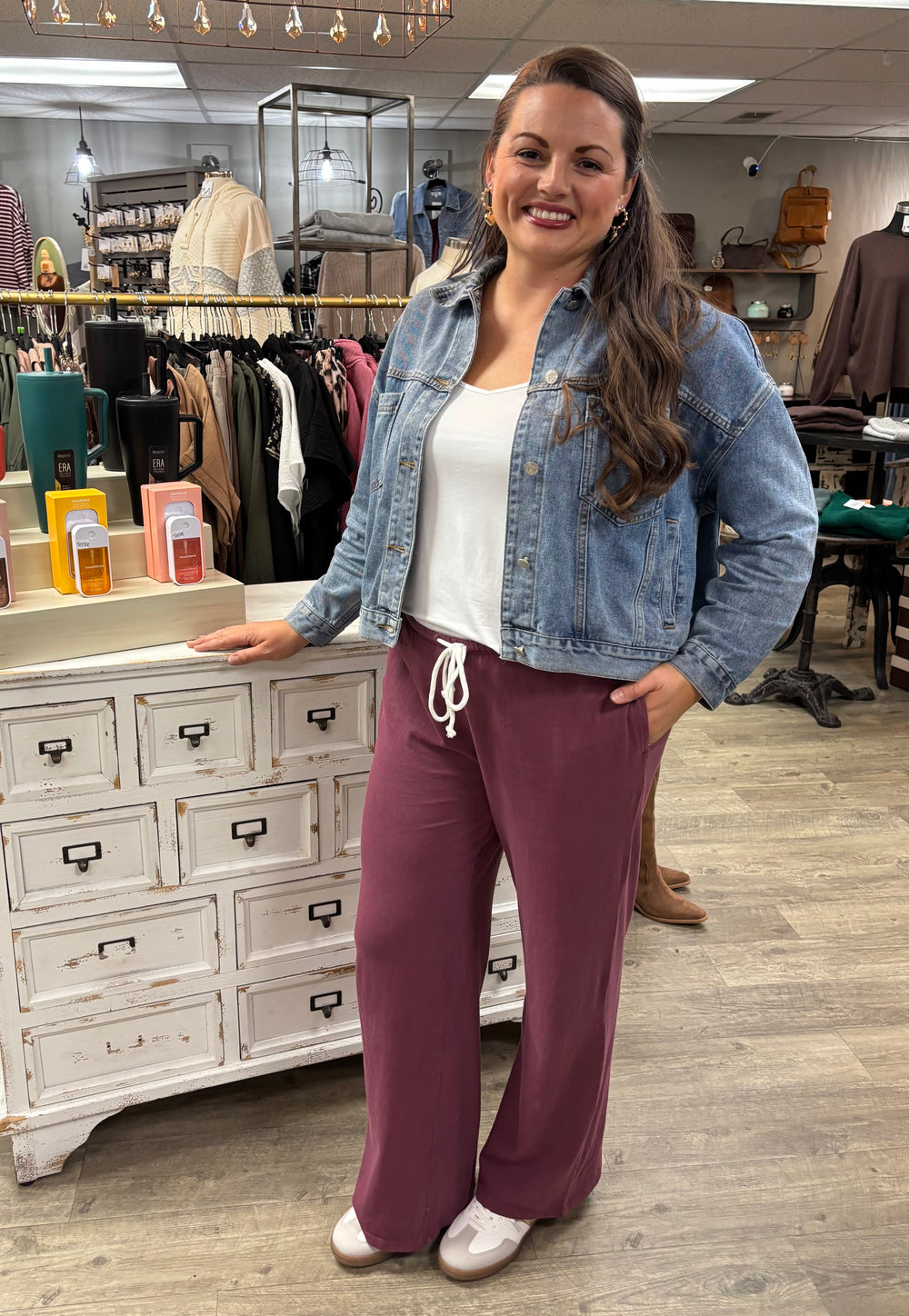 Dark Cherry Mineral Washed Relaxed Pants-Bottoms-HYFVE-Evergreen Boutique, Women’s Fashion Boutique in Santa Claus, Indiana