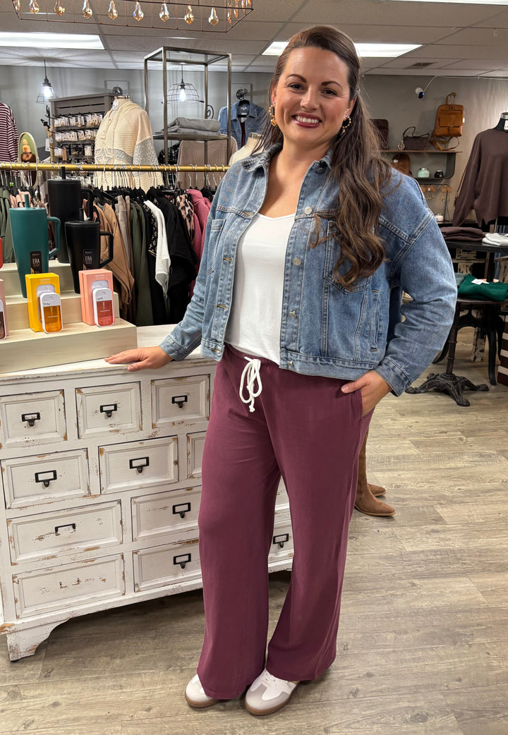 Dark Cherry Mineral Washed Relaxed Pants-Bottoms-HYFVE-Evergreen Boutique, Women’s Fashion Boutique in Santa Claus, Indiana