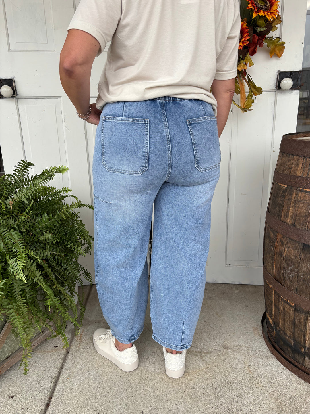 Deja Vu Barrel Jeans-Bottoms-Kentce-Evergreen Boutique, Women’s Fashion Boutique in Santa Claus, Indiana