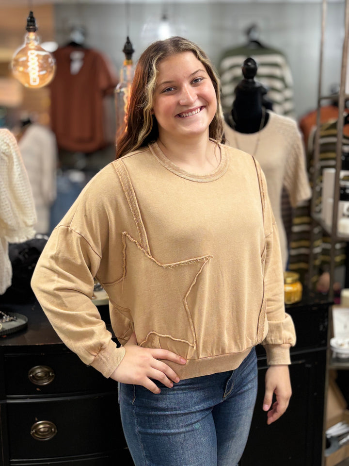 Super Star Terry Pullover-Long Sleeves-Easel-Evergreen Boutique, Women’s Fashion Boutique in Santa Claus, Indiana