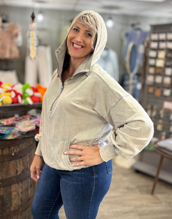 Cinch You Asked Half Zip Hooded Pullover-Tops-Zenana-Evergreen Boutique, Women’s Fashion Boutique in Santa Claus, Indiana