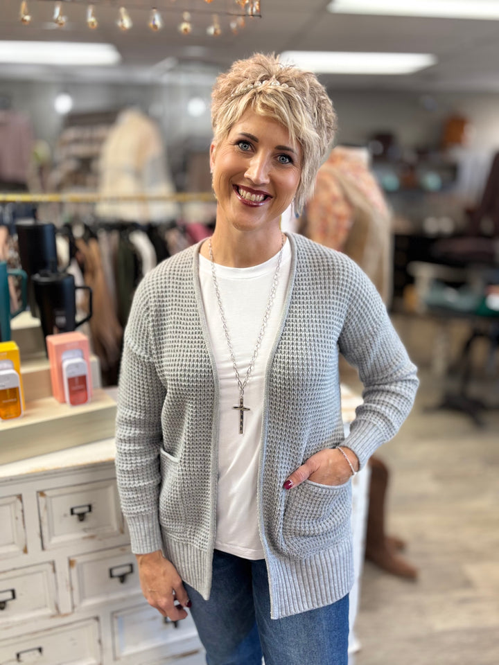 Isabella Waffle Knit Cardigan-Cardigans-Zenana-Evergreen Boutique, Women’s Fashion Boutique in Santa Claus, Indiana