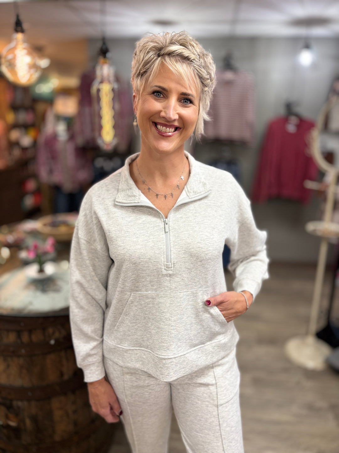 Zenana On Repeat Half Zip Scuba Pullover-Tops-Zenana-Evergreen Boutique, Women’s Fashion Boutique in Santa Claus, Indiana