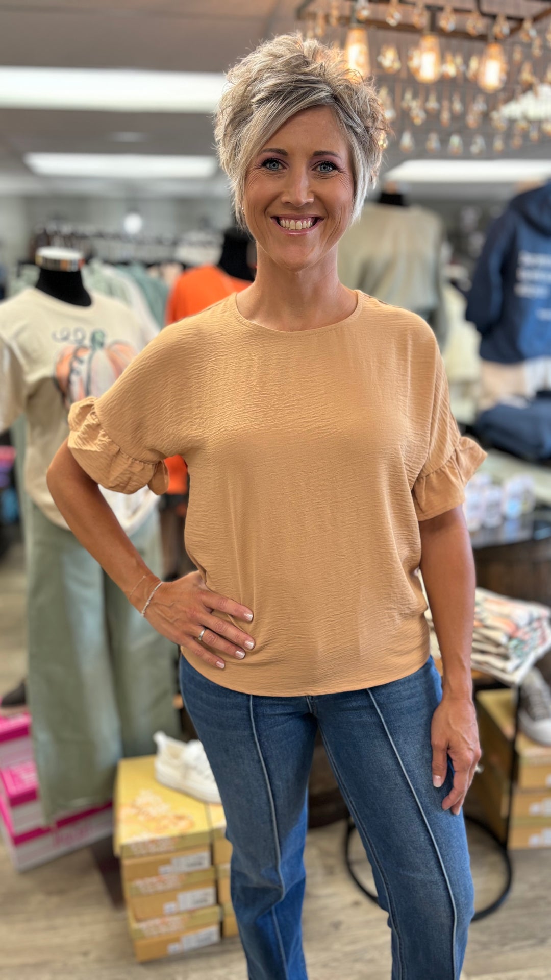 Shandelle Woven Blouse-Short Sleeves-Zenana-Evergreen Boutique, Women’s Fashion Boutique in Santa Claus, Indiana