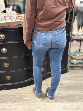 Judy Blue Shark Bite Hem Skinny Jeans-Jeans-Judy Blue-Evergreen Boutique, Women’s Fashion Boutique in Santa Claus, Indiana