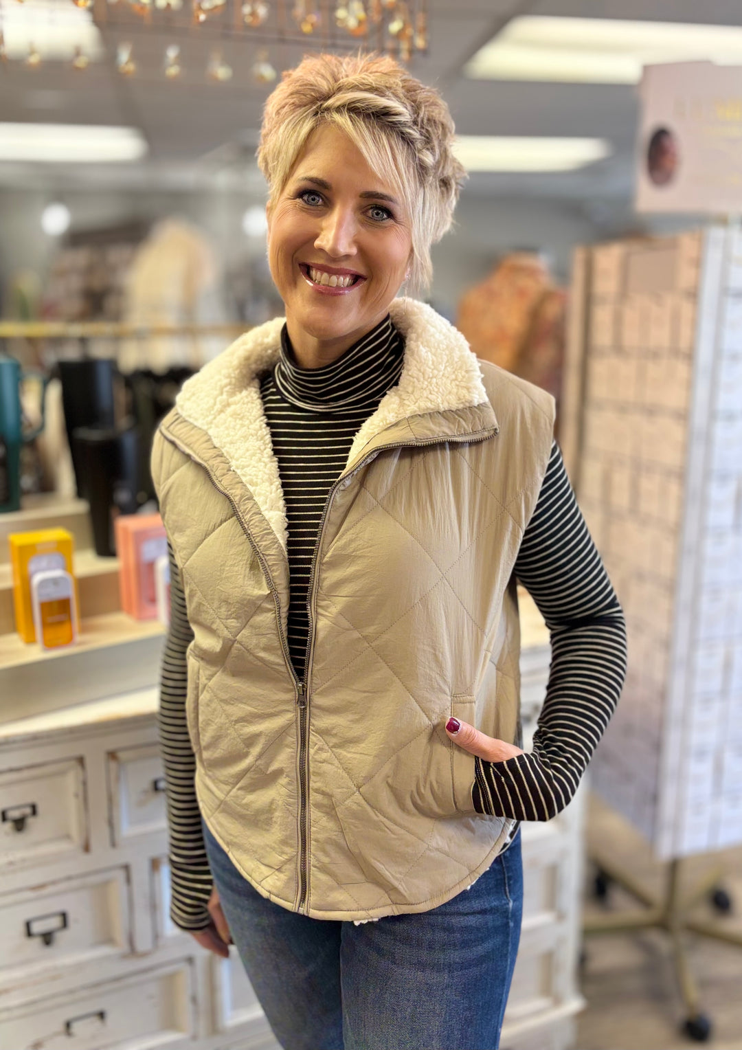 Salt & Pepper Mock Neck Top