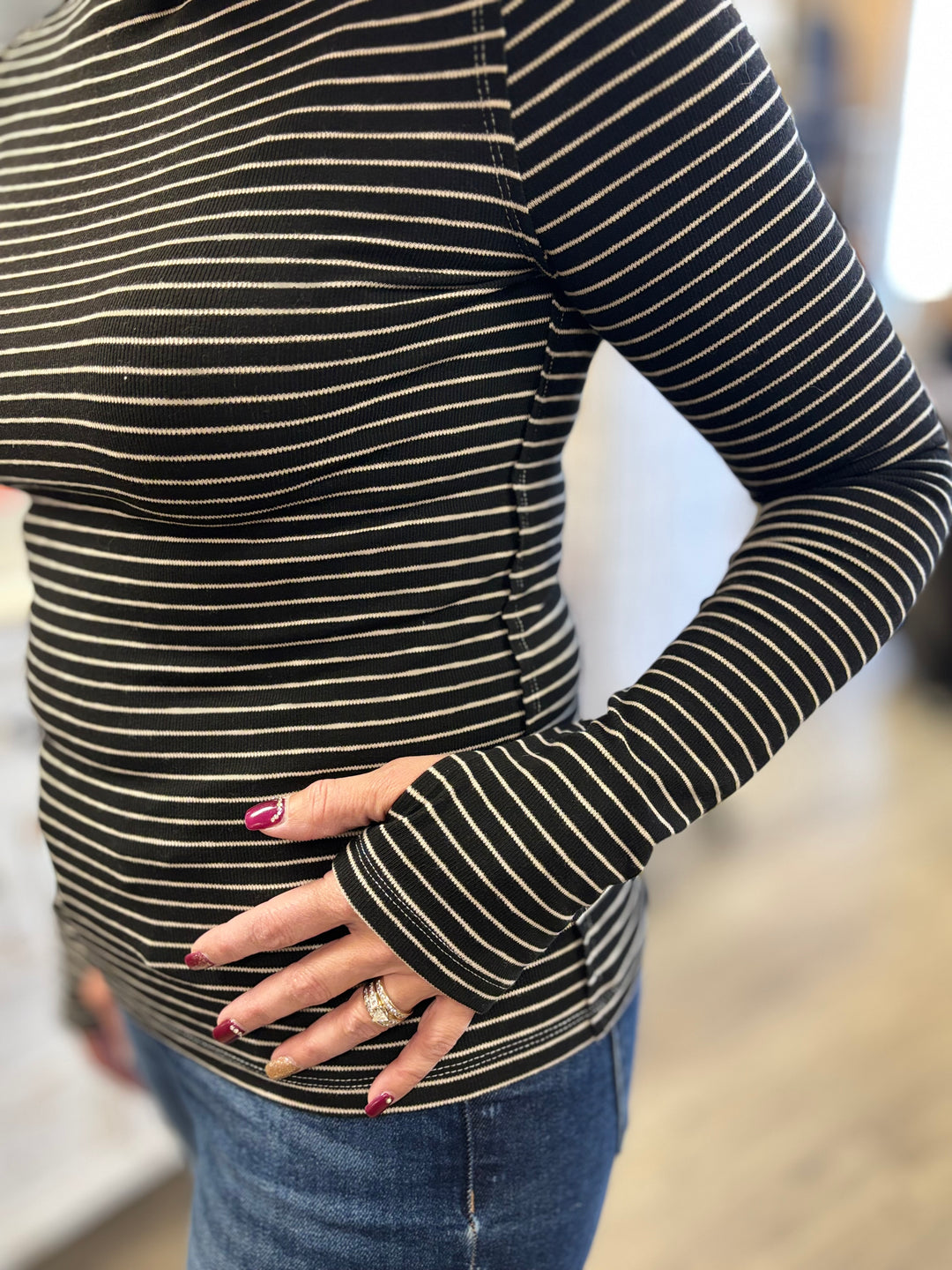 Salt & Pepper Mock Neck Top