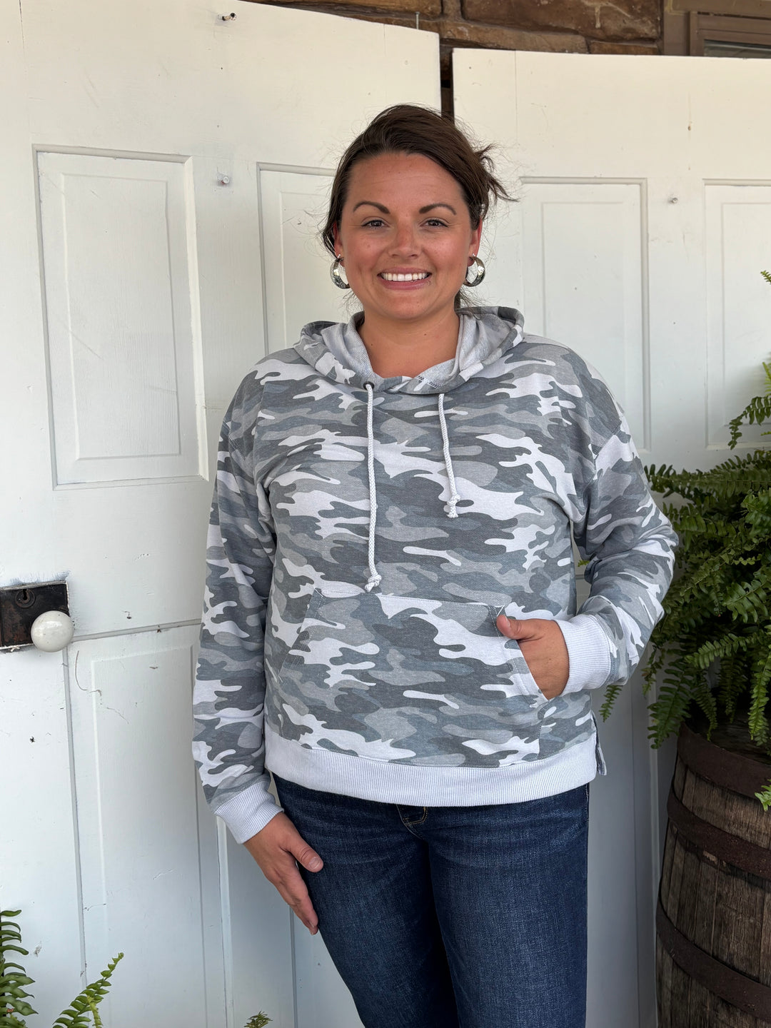 Camo French Terry Hoodie-tops-Timing-Evergreen Boutique, Women’s Fashion Boutique in Santa Claus, Indiana