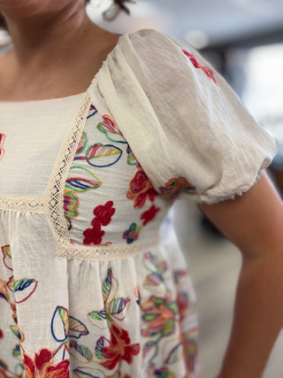 Embroidered Puff Sleeve Top