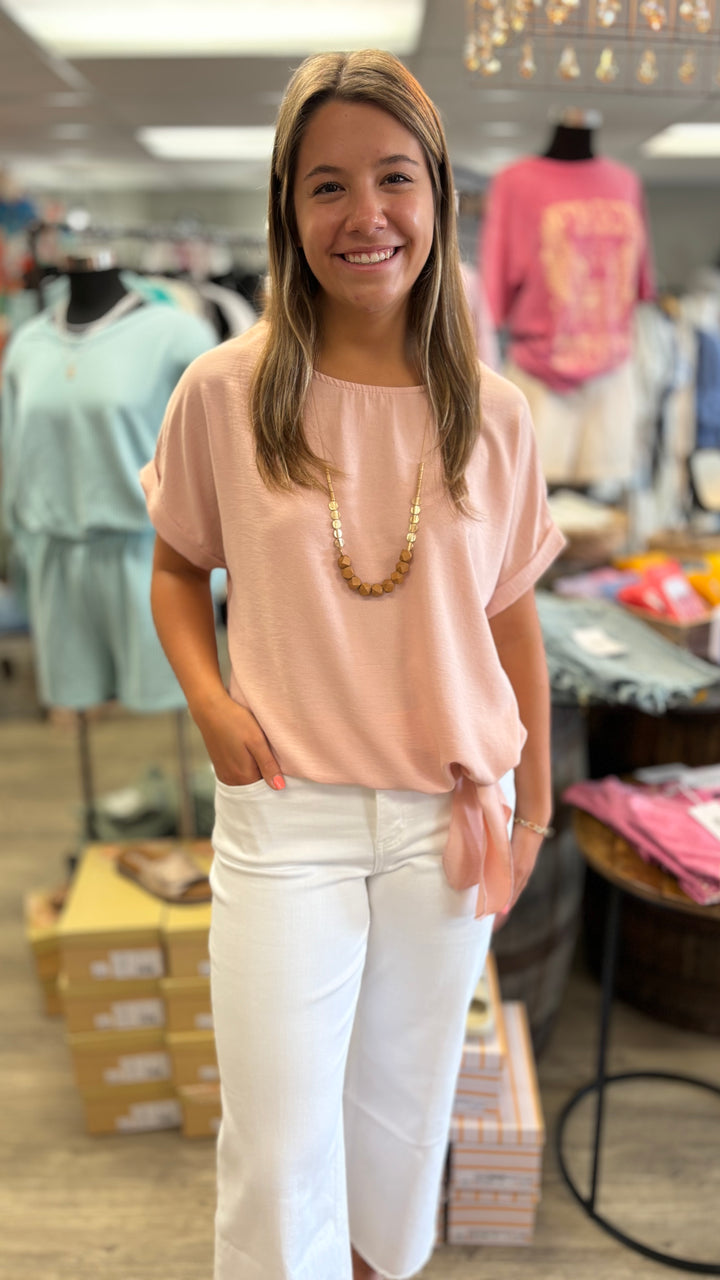 Betty Tie Top-Short Sleeves-Yolly-Evergreen Boutique, Women’s Fashion Boutique in Santa Claus, Indiana