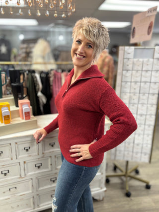Zip It Up Half Zip Sweater-Tops-Zenana-Evergreen Boutique, Women’s Fashion Boutique in Santa Claus, Indiana