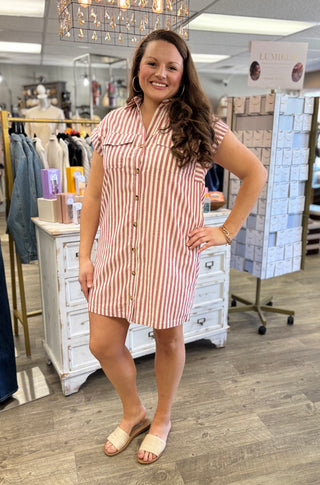 red and cream striped dress Showstopper Stripe Red Strapless Knit Midi Dress