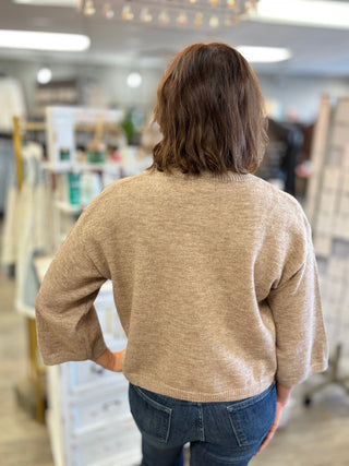Back view of the soft mocha Halfway There Knit Cardigan Sweater