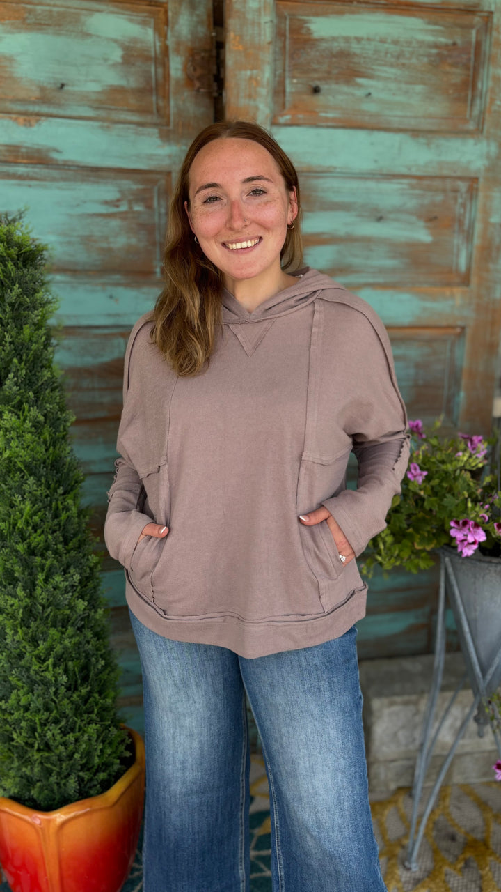 Ember Raw Edge Hoodie-Sweatshirts-Very J-Evergreen Boutique, Women’s Fashion Boutique in Santa Claus, Indiana