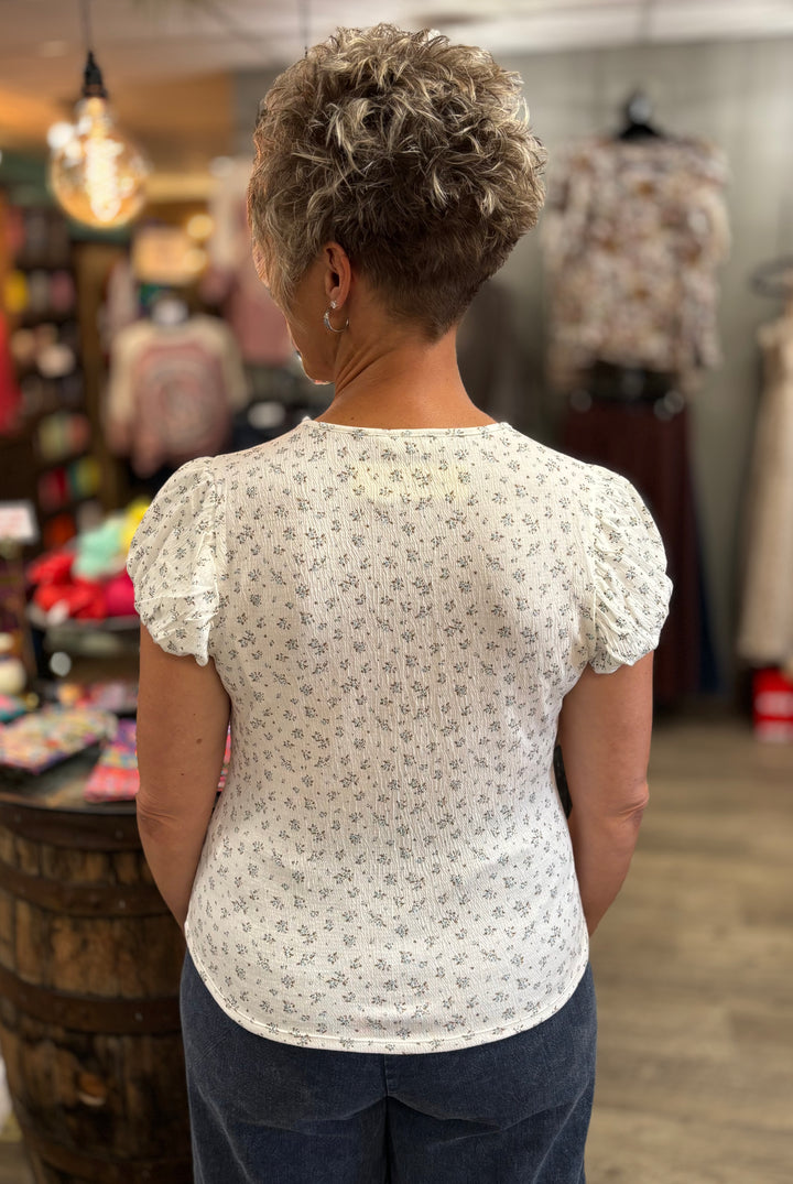 Floral Belle Puff Cap Tee-Tops-Doe and Rae-Evergreen Boutique, Women’s Fashion Boutique in Santa Claus, Indiana