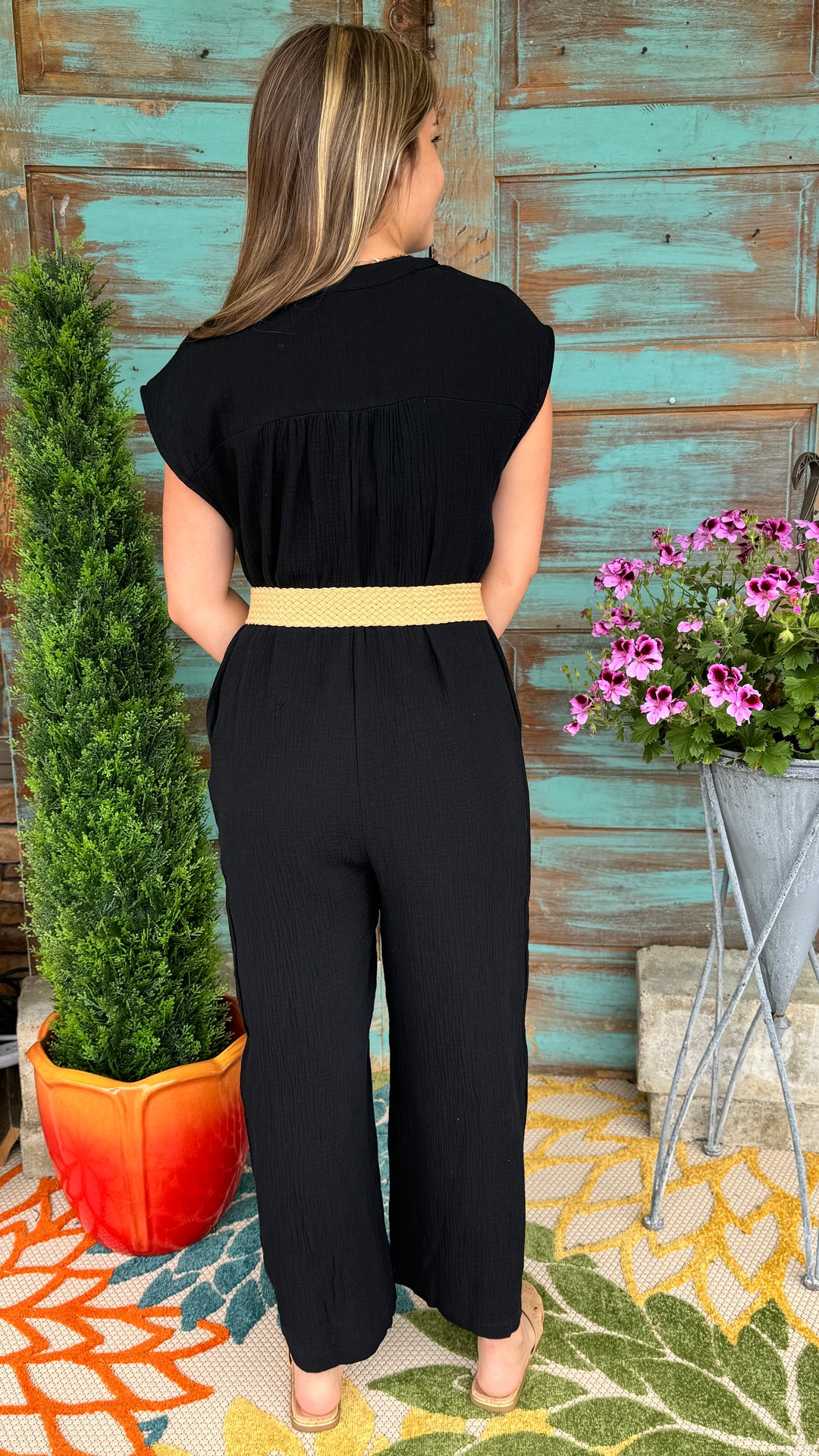 Sea and Sand Button Jumpsuit-Rompers & Jumpsuits-Anniewear-Evergreen Boutique, Women’s Fashion Boutique in Santa Claus, Indiana