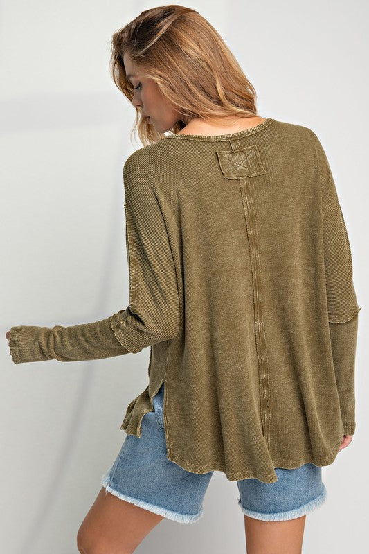 Mineral Washed Thermal Rib Knit Top