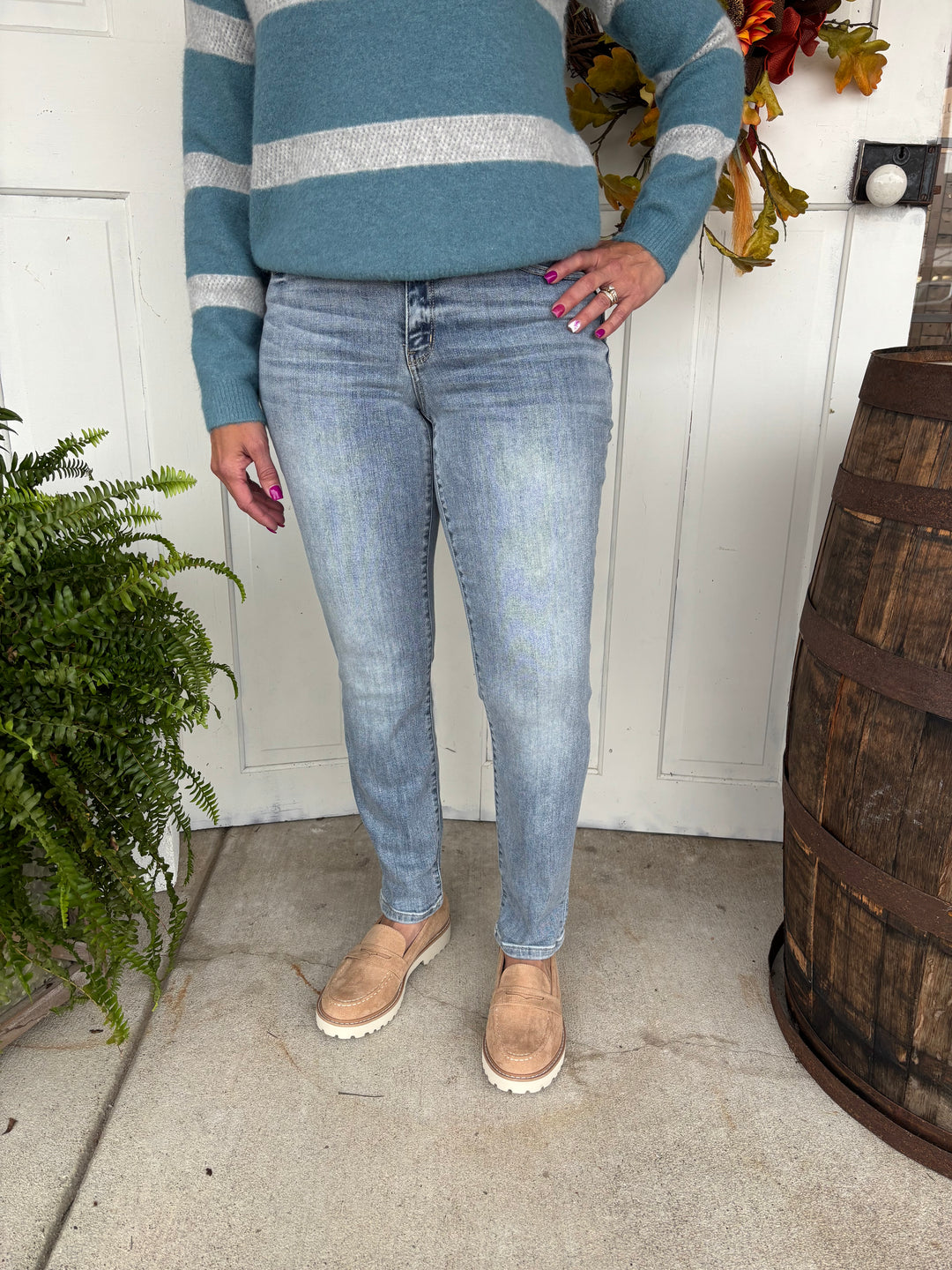 Judy Blue Midrise Bleach Wash Boyfriend Jeans-Denim-Evergreen Boutique-Evergreen Boutique, Women’s Fashion Boutique in Santa Claus, Indiana