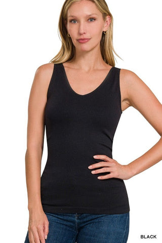 Zenana Reversible V-Neck And U-Neck Seamless Tank-Tank Tops-Zenana-Evergreen Boutique, Women’s Fashion Boutique in Santa Claus, Indiana