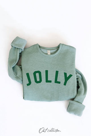 Jolly graphic sweatshirt in dark heather sage, relaxed unisex fit