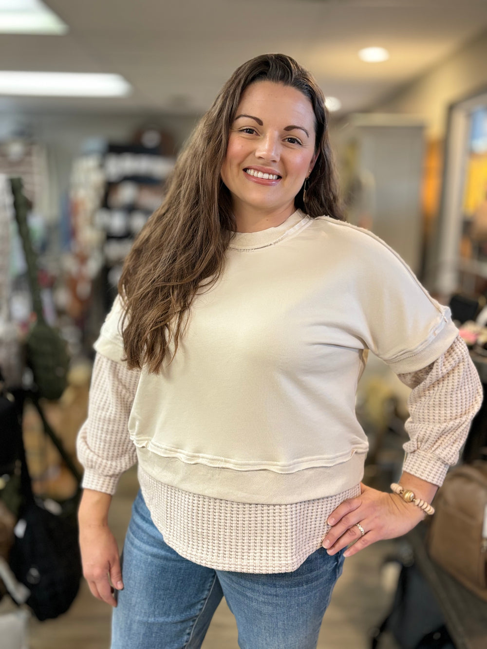 Miley Contrast Sweatshirt Top-Sweatshirts-SHE & SKY-Evergreen Boutique, Women’s Fashion Boutique in Santa Claus, Indiana