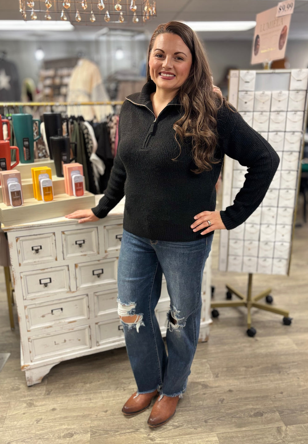 Zip It Up Half Zip Sweater-Tops-Zenana-Evergreen Boutique, Women’s Fashion Boutique in Santa Claus, Indiana