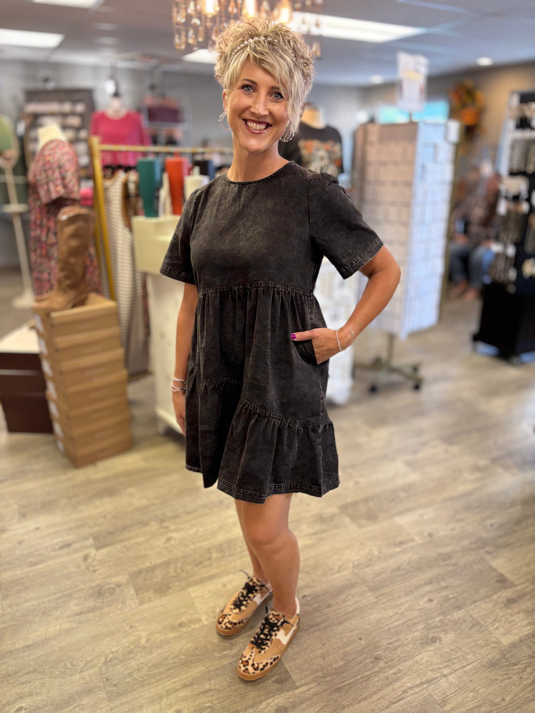 Midnight Rider Mineral Wash Denim Dress-Dresses-Anniewear-Evergreen Boutique, Women’s Fashion Boutique in Santa Claus, Indiana