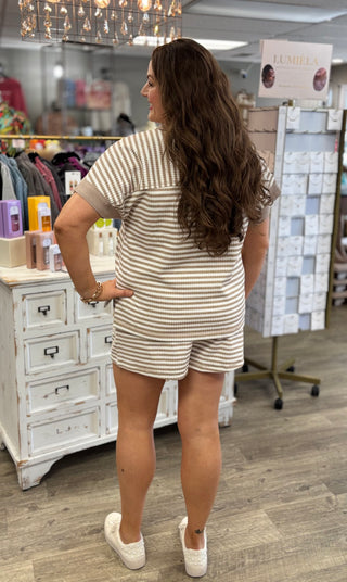 Neutral Striped Knit Top and Shorts Set