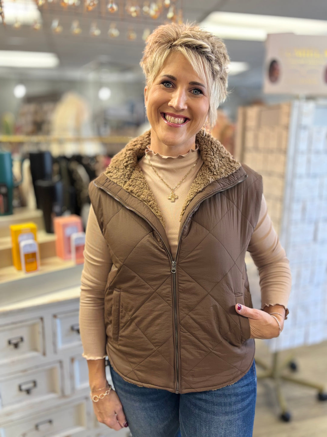 The Snuggle Is Real Quilted Vest-Tops-Blu Pepper-Evergreen Boutique, Women’s Fashion Boutique in Santa Claus, Indiana