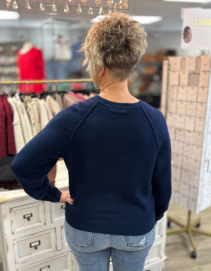 Raglan Sleeve Henley Relaxed Sweater-Tops-Blu Pepper-Evergreen Boutique, Women’s Fashion Boutique in Santa Claus, Indiana