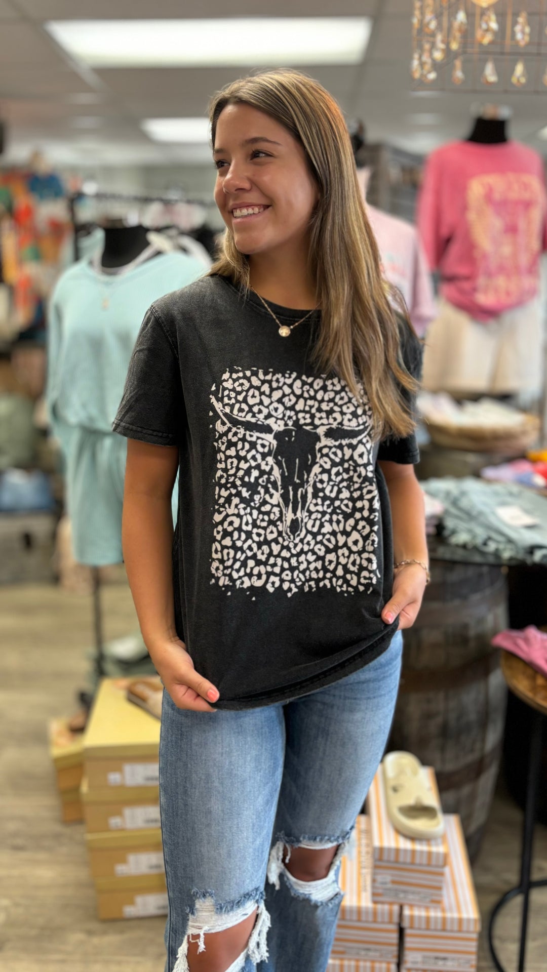 Black Leopard Skull Graphic-Graphic Tees-Dear Lover-Evergreen Boutique, Women’s Fashion Boutique in Santa Claus, Indiana