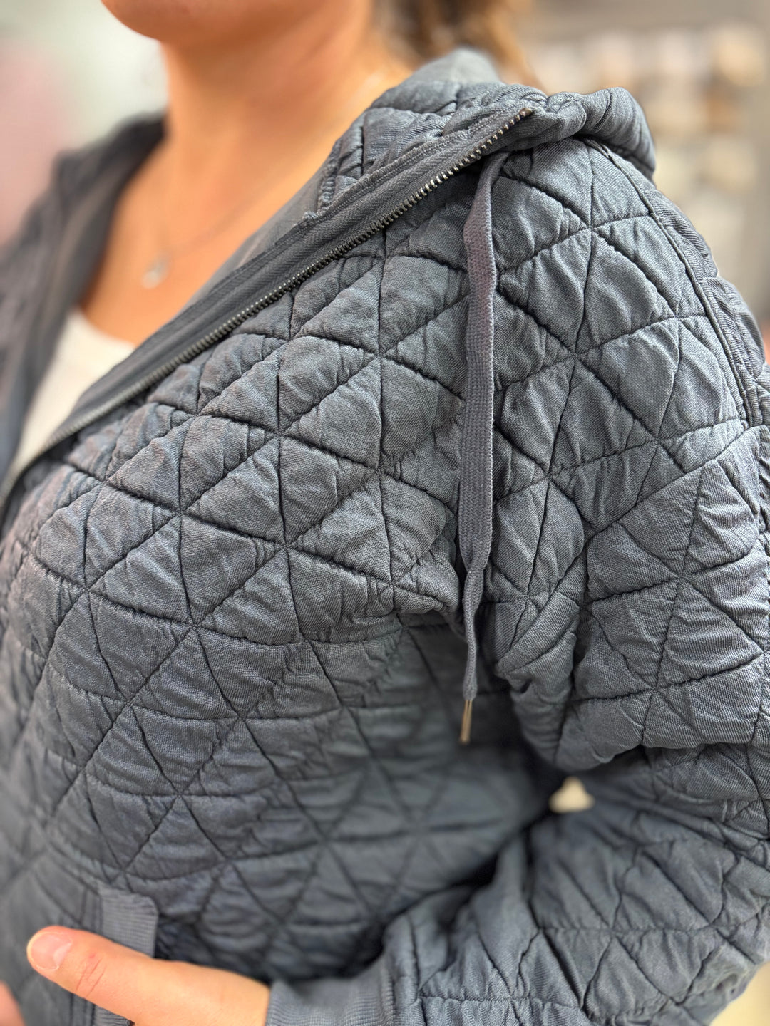 The Quinn Quilted Zip-Up Hooded Jacket-Tops-Staccato-Evergreen Boutique, Women’s Fashion Boutique in Santa Claus, Indiana