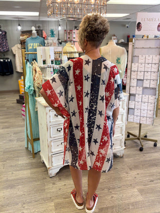 USA Flag Theme Distressed Kimono