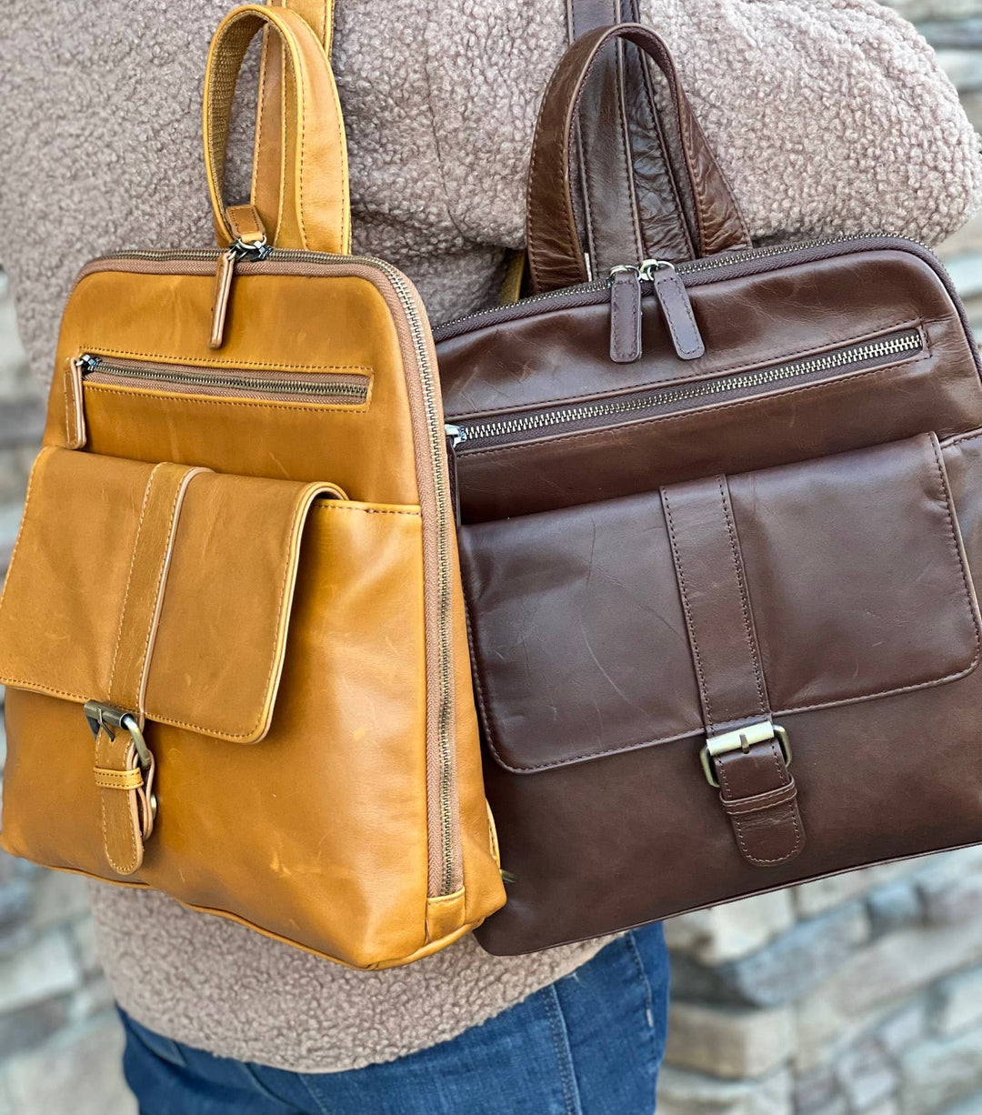 Wax Oil Cowhide Leather Backpack-Handbags-Roma Leathers, Inc.-Evergreen Boutique, Women’s Fashion Boutique in Santa Claus, Indiana