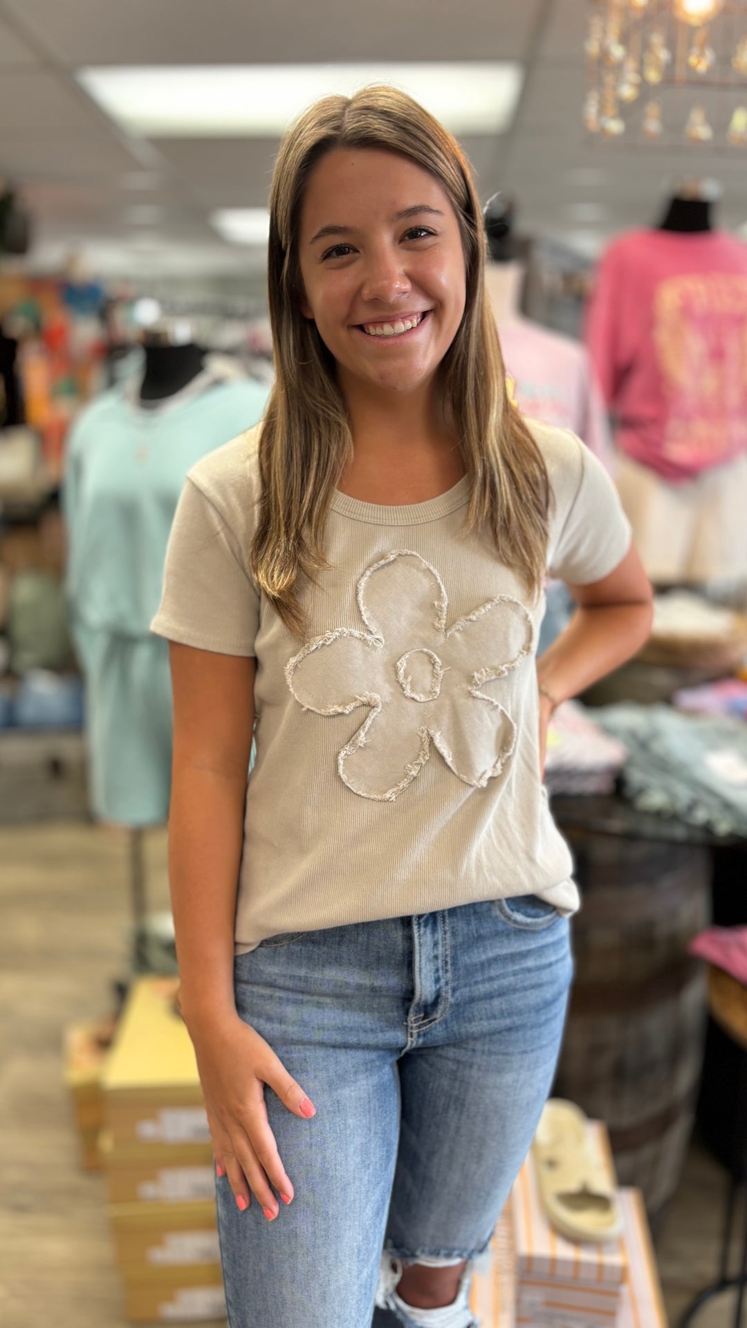 Luna Flower Top-Short Sleeves-Yolly-Evergreen Boutique, Women’s Fashion Boutique in Santa Claus, Indiana