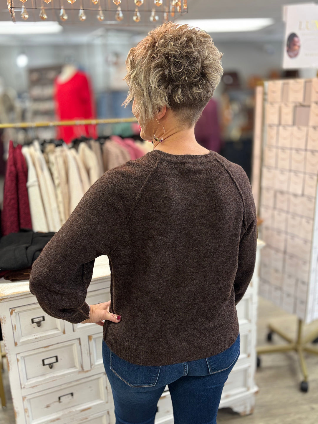 Raglan Sleeve Henley Relaxed Sweater-Tops-Blu Pepper-Evergreen Boutique, Women’s Fashion Boutique in Santa Claus, Indiana