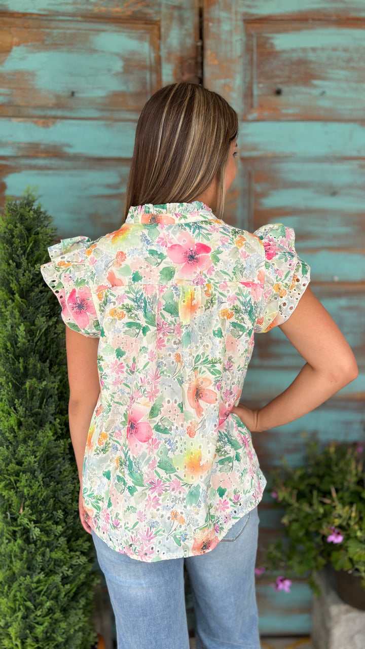 Alyssa Floral Blouse-Short Sleeves-GeeGee-Evergreen Boutique, Women’s Fashion Boutique in Santa Claus, Indiana