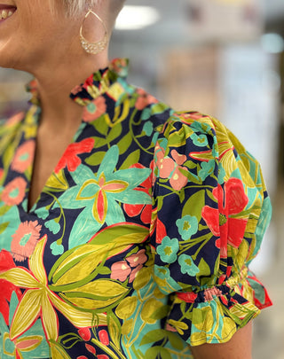 Navy Blossom Short Sleeve Top