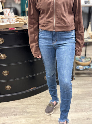 Judy Blue Shark Bite Hem Skinny Jeans-Jeans-Judy Blue-Evergreen Boutique, Women’s Fashion Boutique in Santa Claus, Indiana