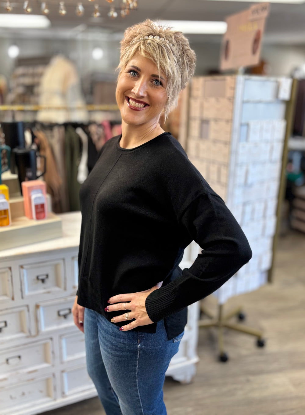 The Sugarplum Drop Shoulder Sweater-Tops-HYFVE-Evergreen Boutique, Women’s Fashion Boutique in Santa Claus, Indiana