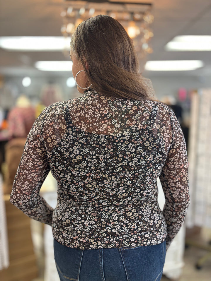The Eden Floral Print Mesh Top-Tops-Hem & Thread-Evergreen Boutique, Women’s Fashion Boutique in Santa Claus, Indiana